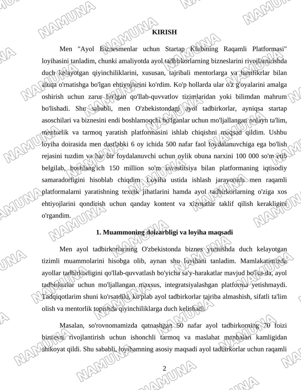Ayol biznesmenlar uchun startaup klubi — 2-varaq