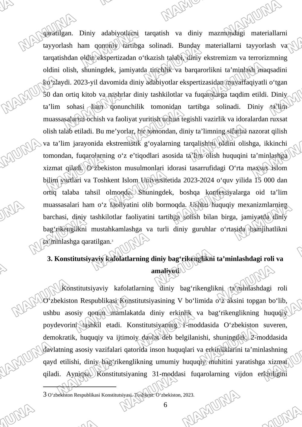 Oʻzbekistonda diniy bagʻrikenglik bilan bogʻliq qonun hujjatlari tahlili — 6-varaq