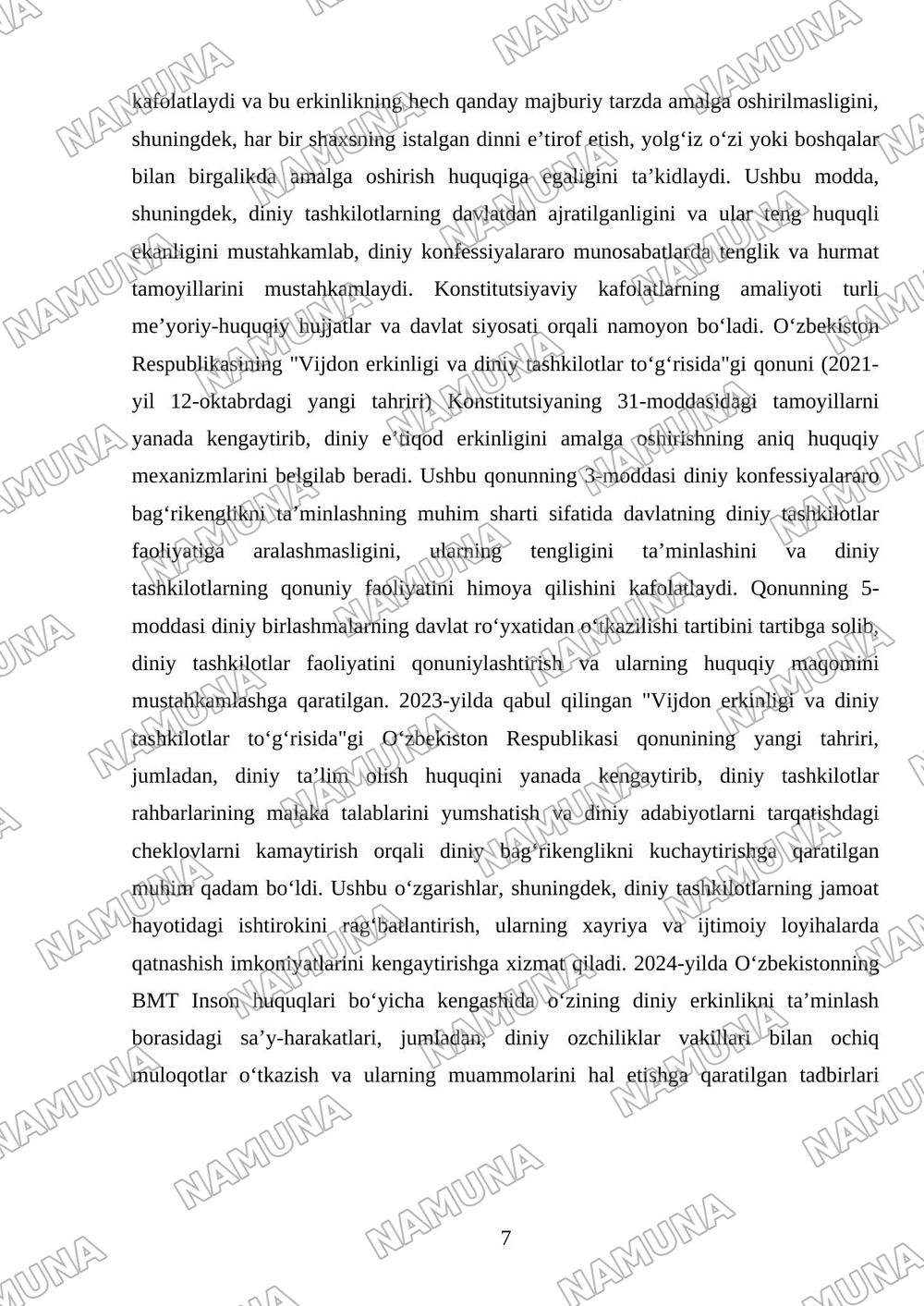 Oʻzbekistonda diniy bagʻrikenglik bilan bogʻliq qonun hujjatlari tahlili — 7-varaq
