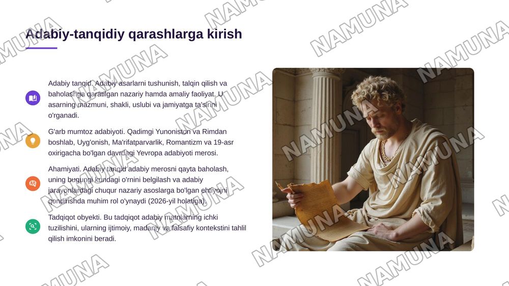 G'arb mumtoz adabiyotida adabiy-tanqidiy qarashlar — 3-slayd
