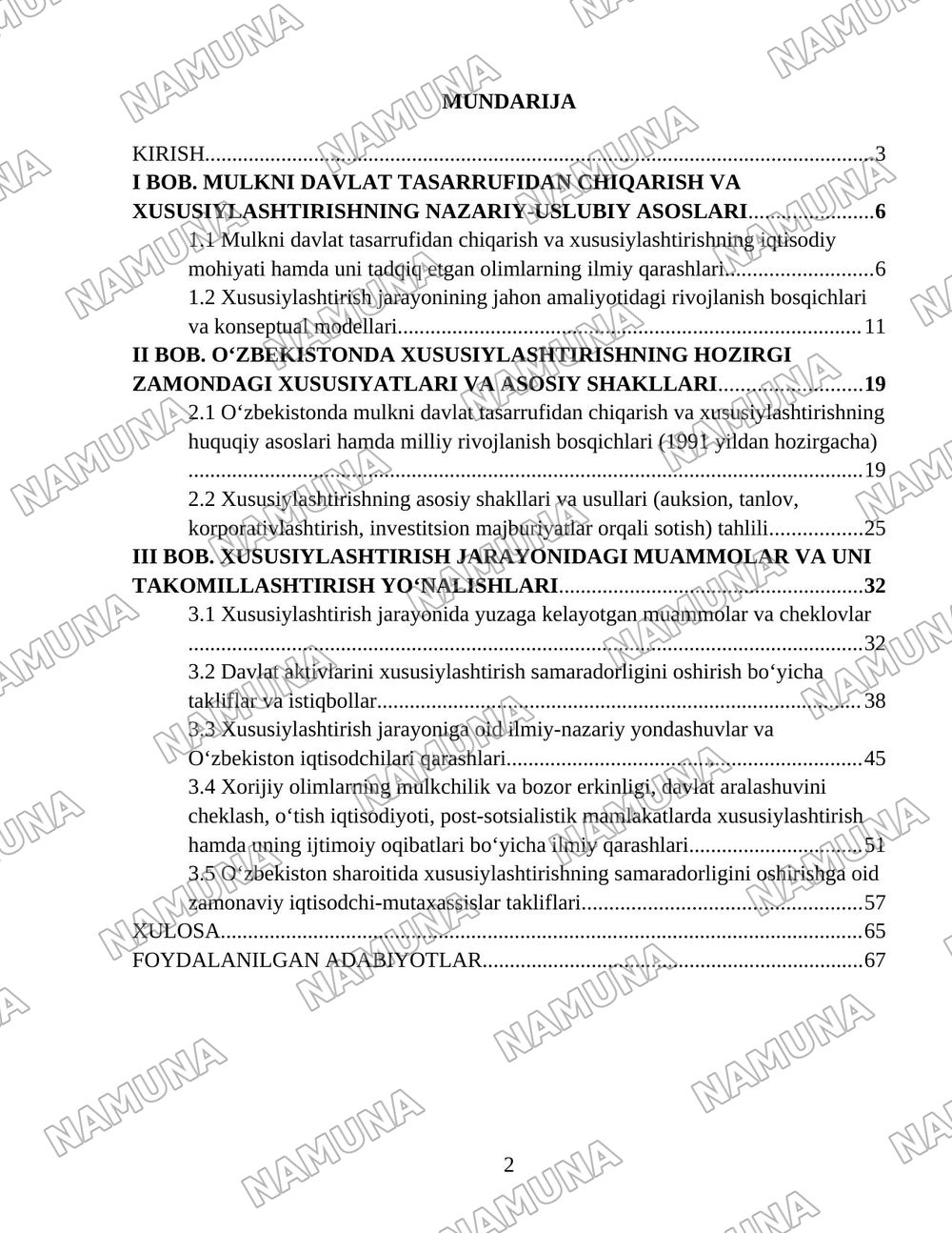 O’zbekistonda mulkni davlat tasarufidan chiqarish va Xususiylashtirishning hozirgi zamondagi xususiyatlari asosiy shakillari va usullari. — 2-varaq