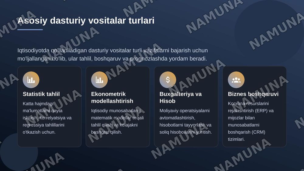 Iqtisodiyotda foydalanadigan dasturiy vositalar — 4-slayd