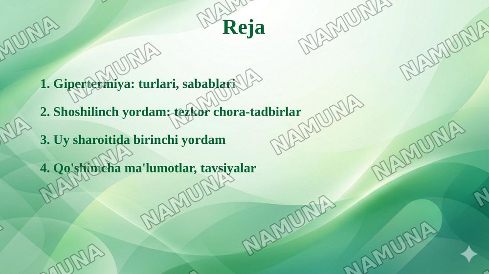 Gipertermiya . Gipertermiya turlari va shoshilinch yordam. — 2-slayd
