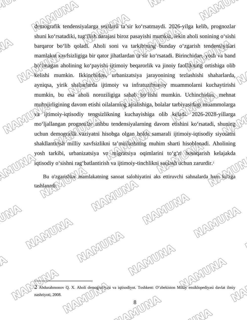 Mamlakatda yuzaga kelgan demografik vaziyat va uning xavfsizlikka ta’siri. Xatolik haqida xabar berish — 8-varaq