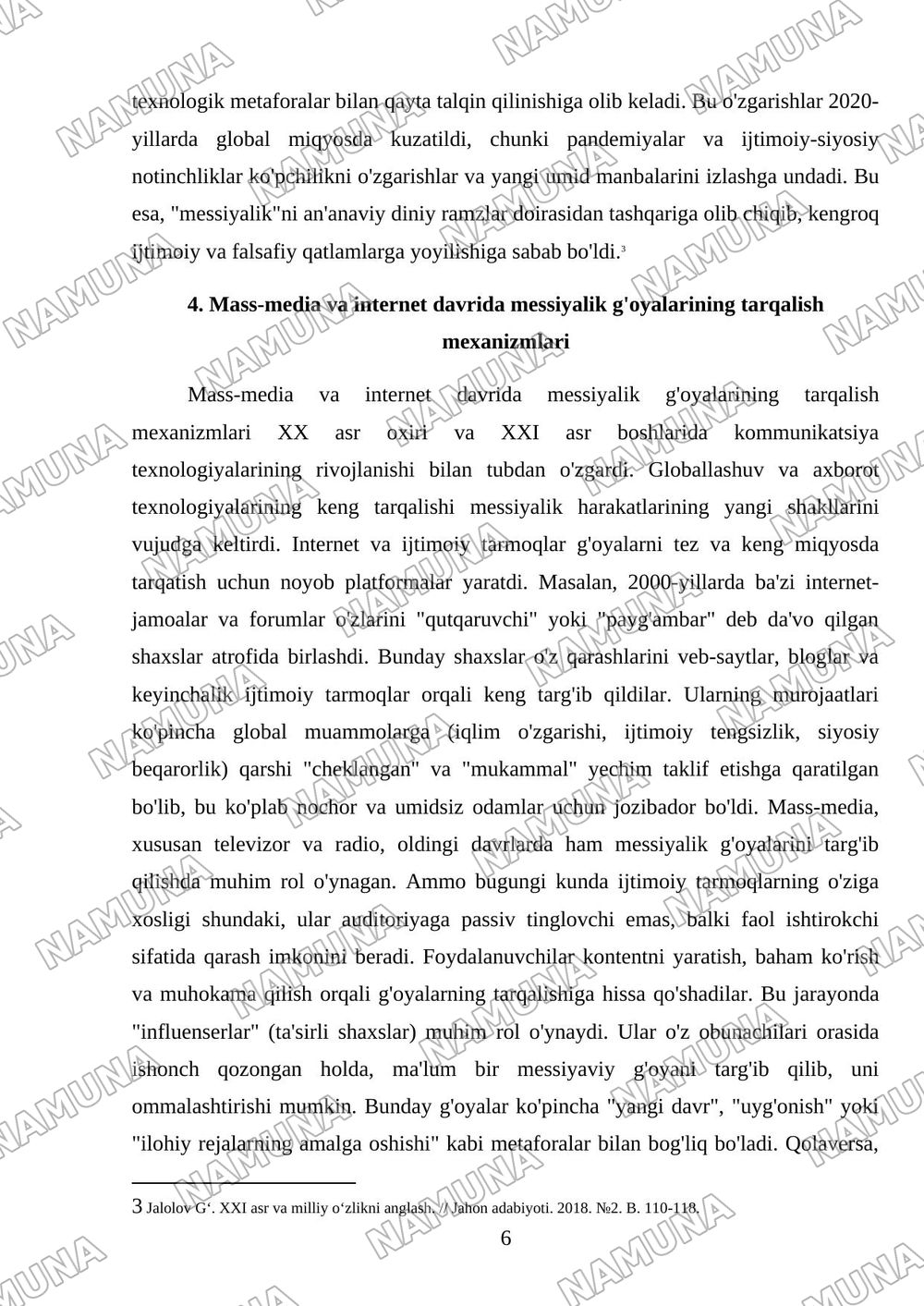 XX XXI asrlarda messiyalikning harakatlanish shakllari — 6-varaq