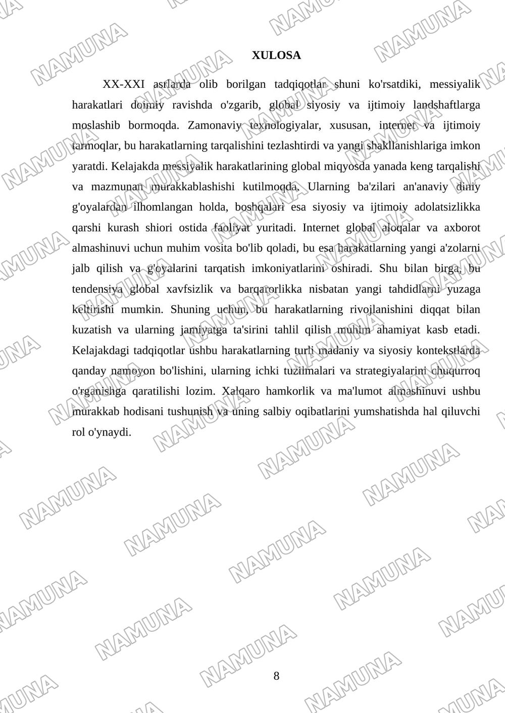 XX XXI asrlarda messiyalikning harakatlanish shakllari — 8-varaq