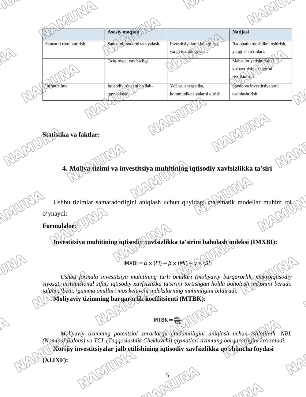 Davlatning iqtisodiy xavfsizligini taʼminlashning ustuvor yoʻnalishlari — 5-varaq