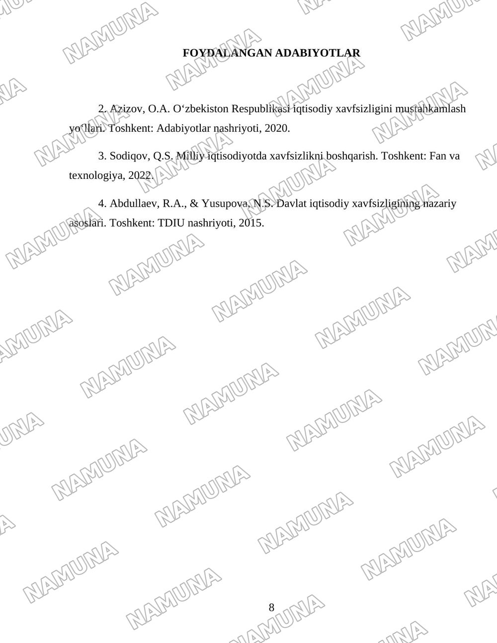 Davlatning iqtisodiy xavfsizligini taʼminlashning ustuvor yoʻnalishlari — 8-varaq