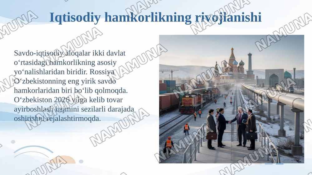 Rossiya va Oʻzbekiston hamkorlik munosabatlarining shakllanishi va rivojlanishi — 5-slayd