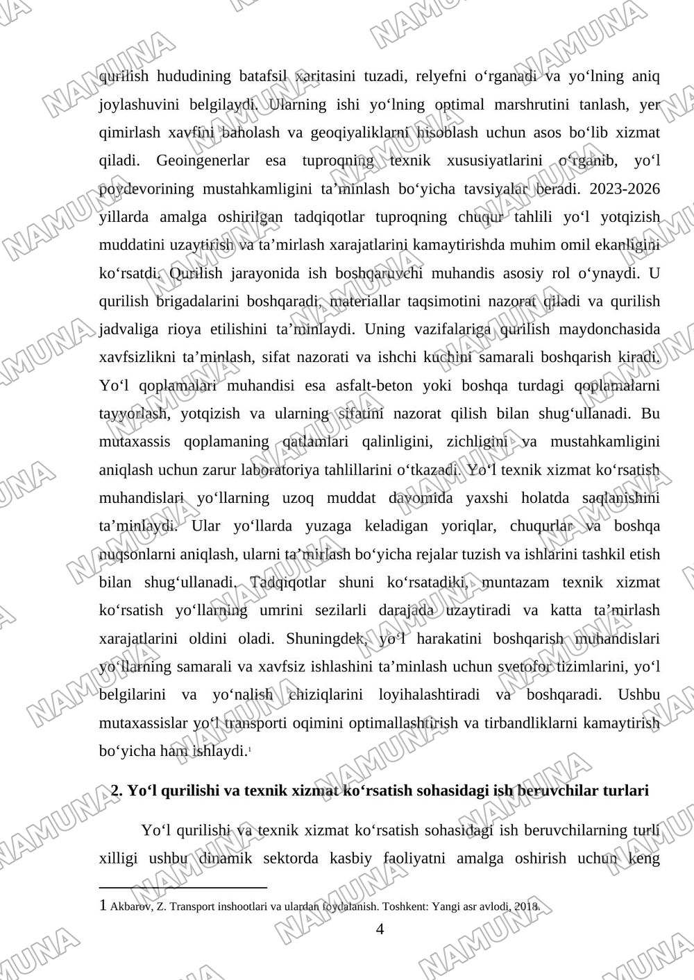 Yoʻl muhandisligi kasblari va ish beruvchilar xaritasi - individual infografika. — 4-varaq