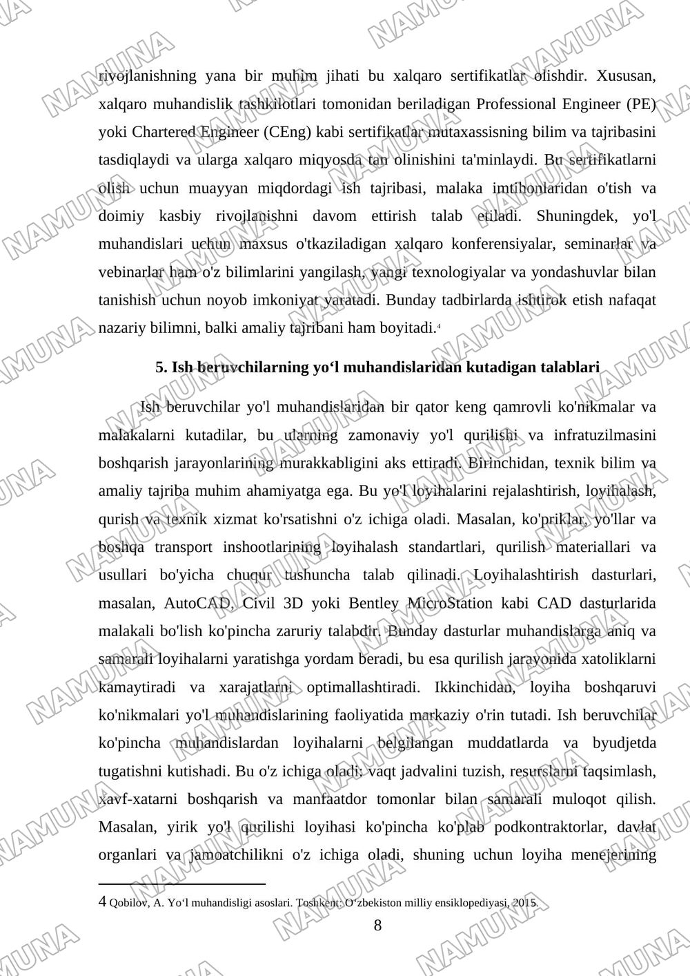 Yoʻl muhandisligi kasblari va ish beruvchilar xaritasi - individual infografika. — 8-varaq