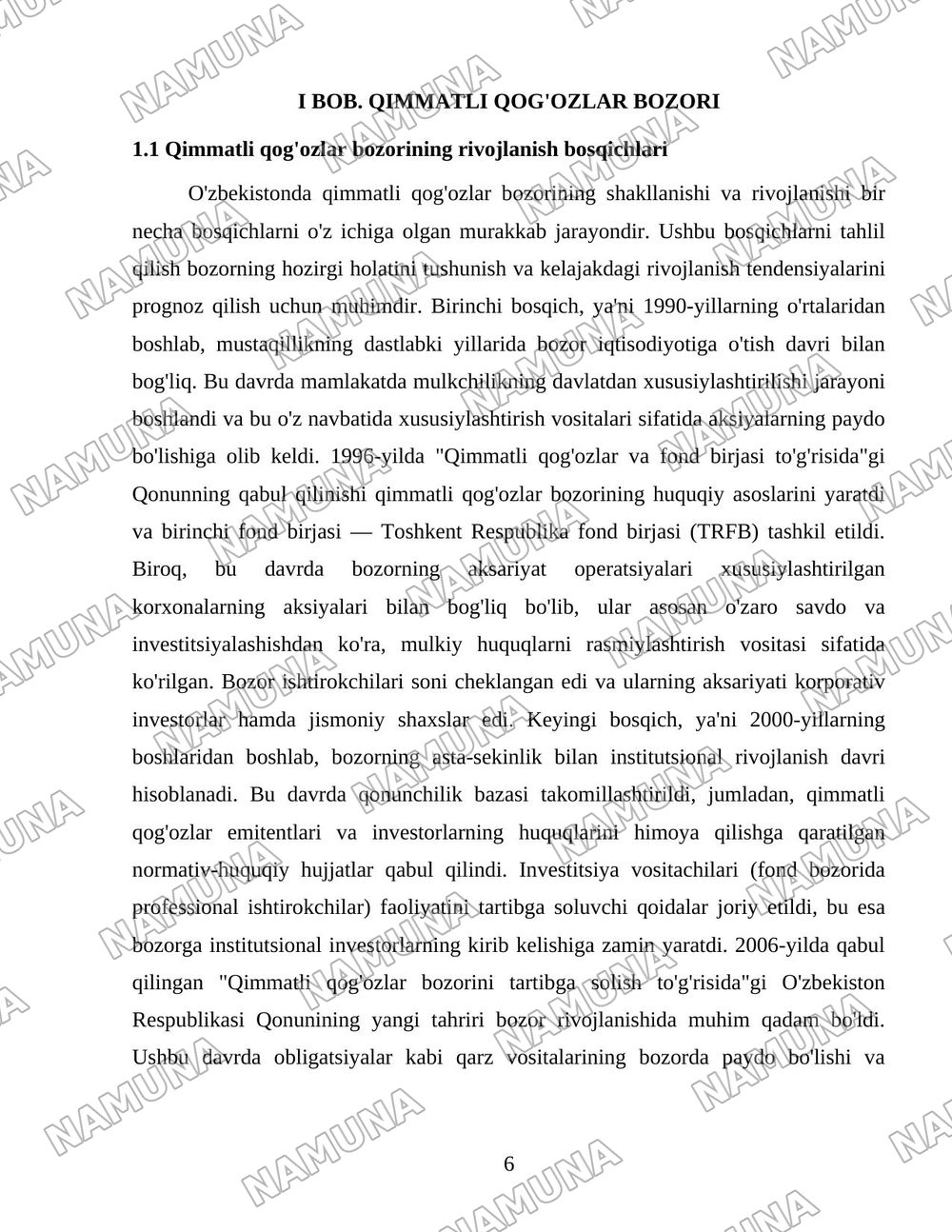 O'zbekistonda qimmatli qog'ozlar bozori va uning shakllanishi — 6-varaq