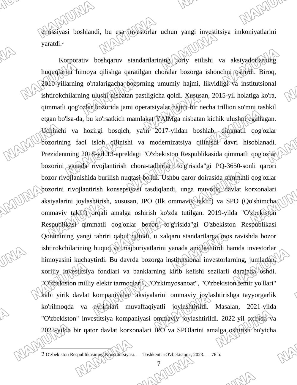 O'zbekistonda qimmatli qog'ozlar bozori va uning shakllanishi — 7-varaq
