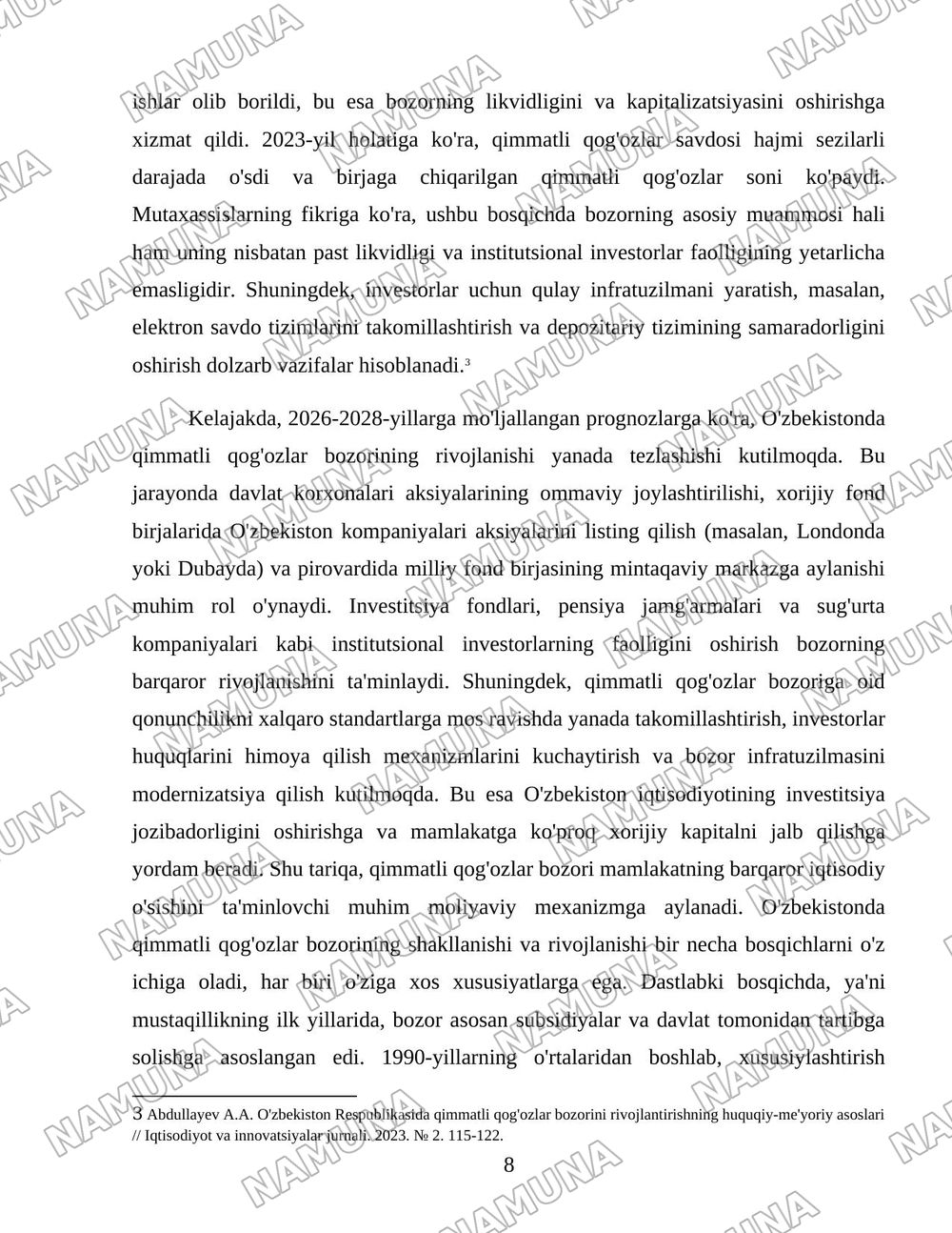 O'zbekistonda qimmatli qog'ozlar bozori va uning shakllanishi — 8-varaq
