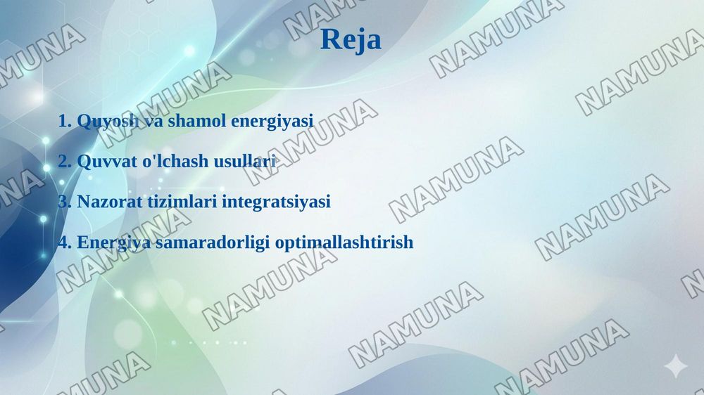Quyosh va shamol elektr qurilmalarida quvvatni o'lchash va nazorat qilish — 2-slayd