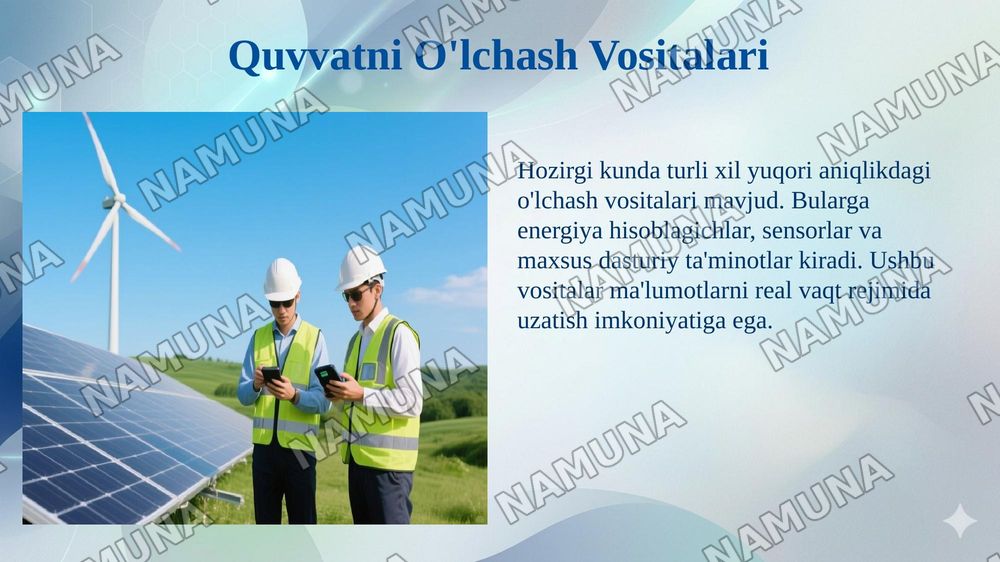 Quyosh va shamol elektr qurilmalarida quvvatni o'lchash va nazorat qilish — 6-slayd