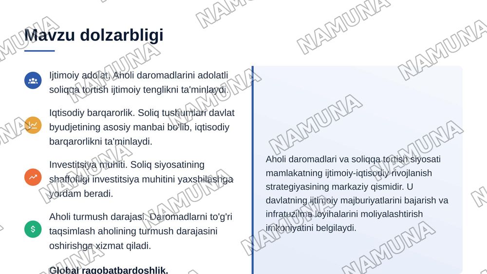 Aholi daromadlari va soliqqa tortish — 3-slayd