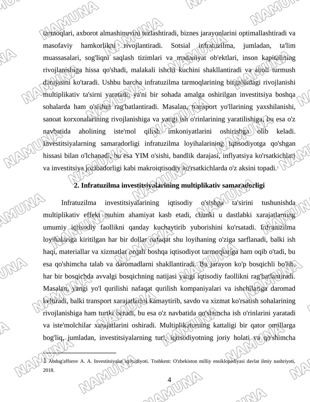 Infratuzilmaning multipliaktiv tasiri va iqtisodiy samaradorligi — 4-varaq