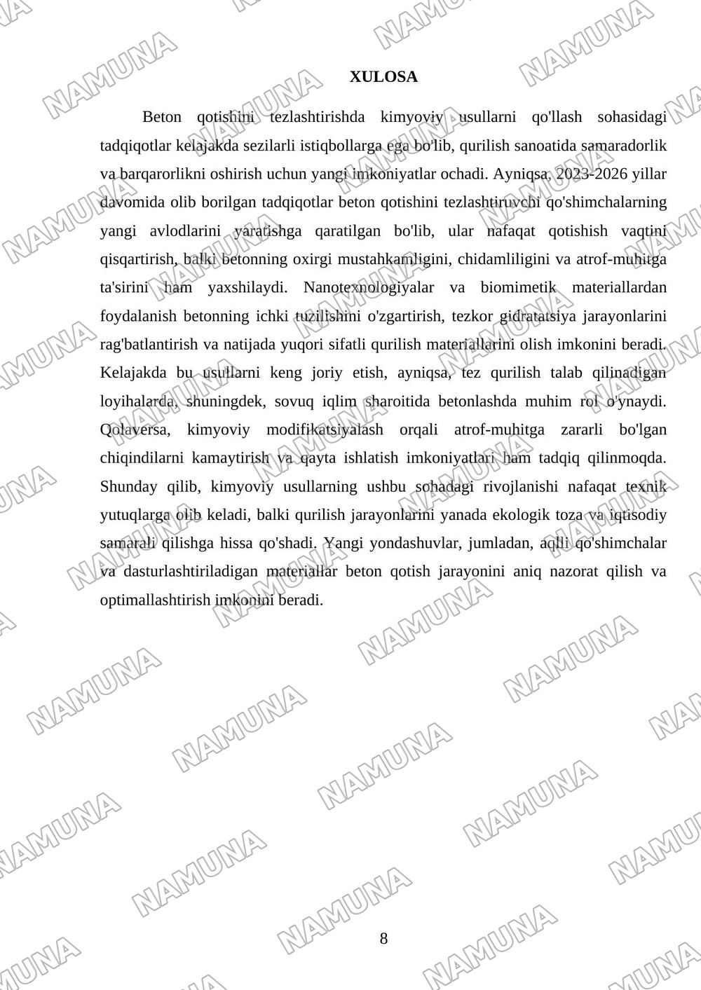 Beton qotishini tezlashtirishda kimyoviy usullarni qo'llash — 8-varaq