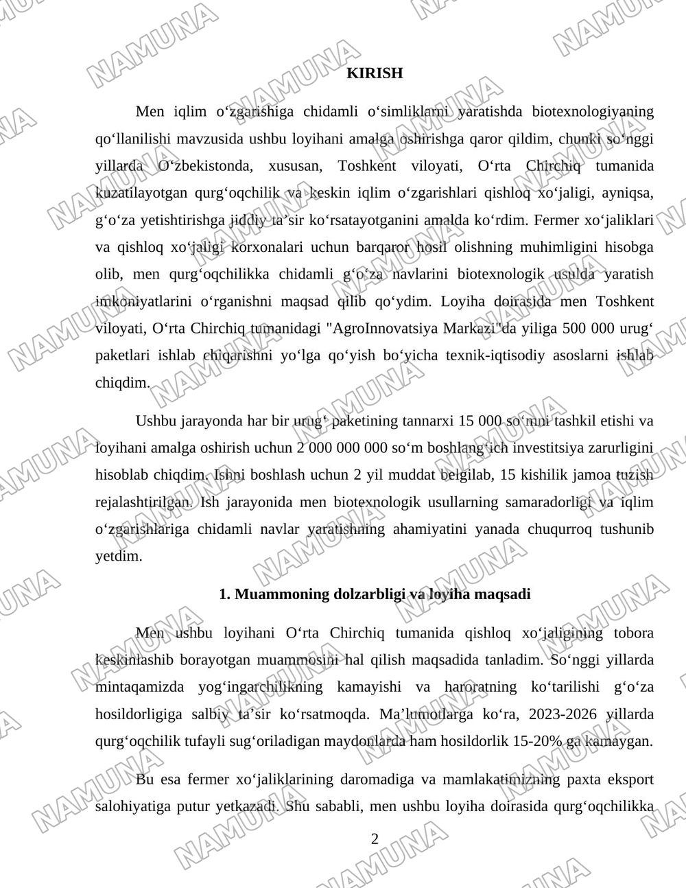 Iqlim oʻzgarishiga chidamli oʻsimliklarni yaratishda biotexnologiya — 2-varaq