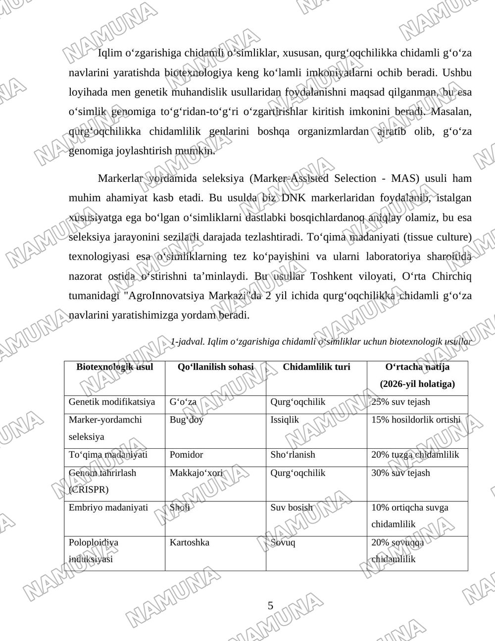 Iqlim oʻzgarishiga chidamli oʻsimliklarni yaratishda biotexnologiya — 5-varaq