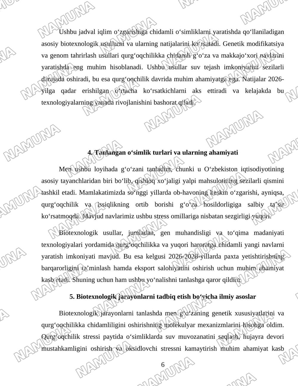Iqlim oʻzgarishiga chidamli oʻsimliklarni yaratishda biotexnologiya — 6-varaq