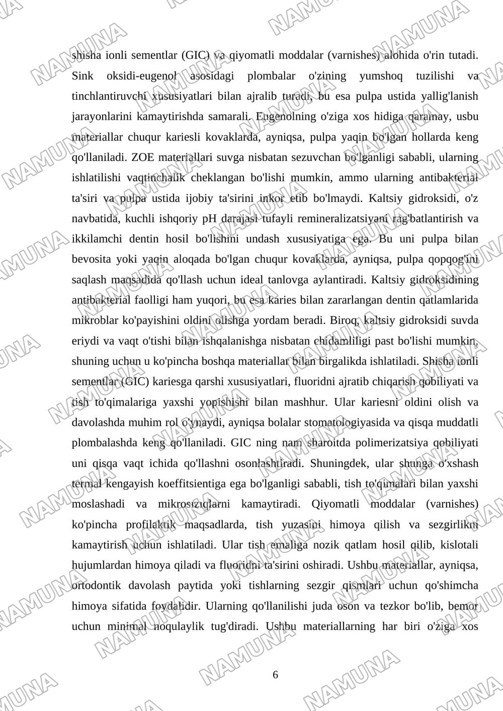 Plomba Ashyolari Tasnifi: Vaqtinchalik Plomba Ashyolari va Bog‘lovchi Materiallar — 6-varaq