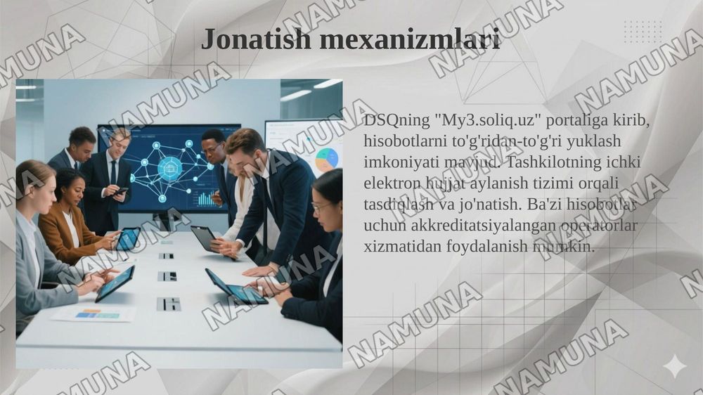 Elektron hisobotlarni tuzish va jonatish tartibi — 7-slayd