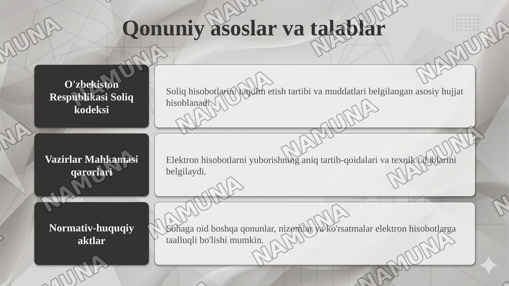 Elektron hisobotlarni tuzish va jonatish tartibi — 8-slayd