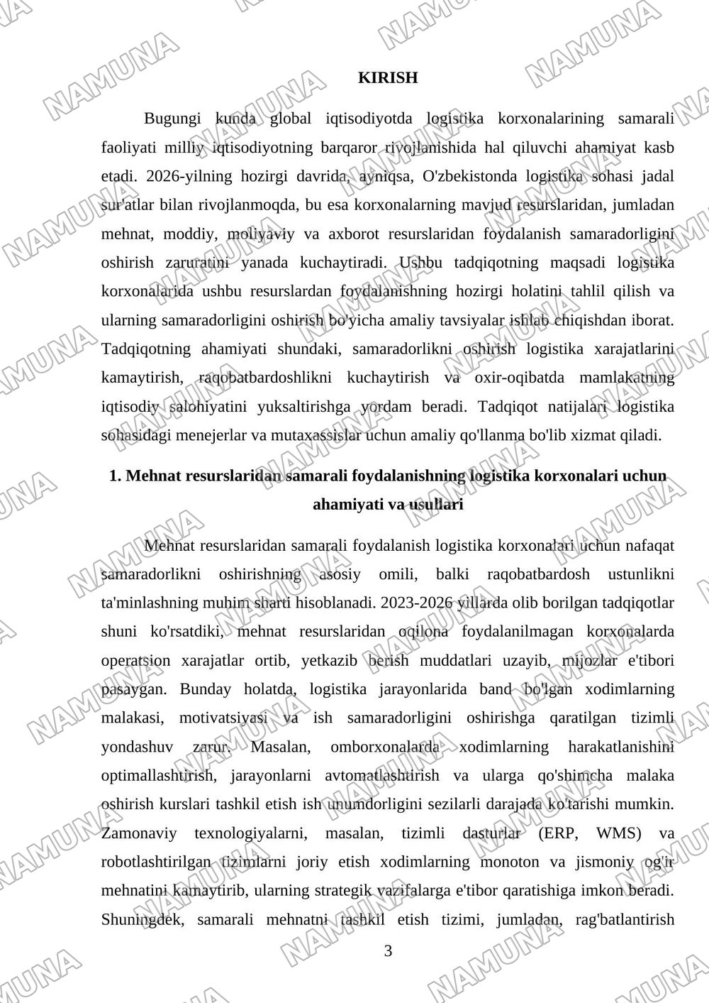 Logistika korxonalarida mehnat,moddiy, moliyaviy va axborot resurslaridan foydalanish samaradorligini oshirish — 3-varaq