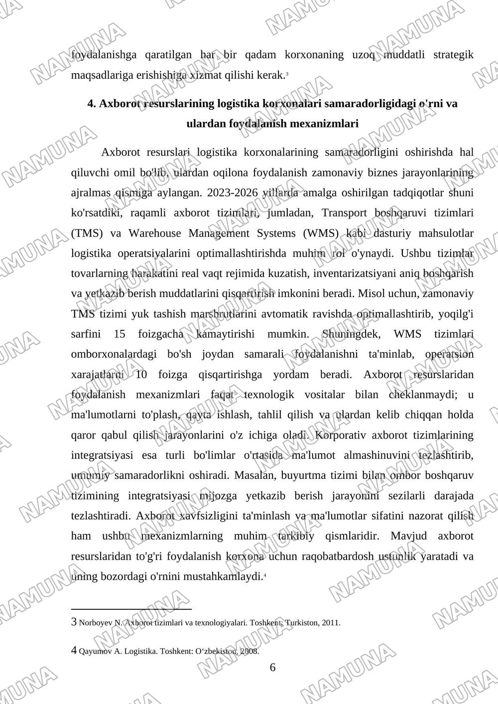 Logistika korxonalarida mehnat,moddiy, moliyaviy va axborot resurslaridan foydalanish samaradorligini oshirish — 6-varaq