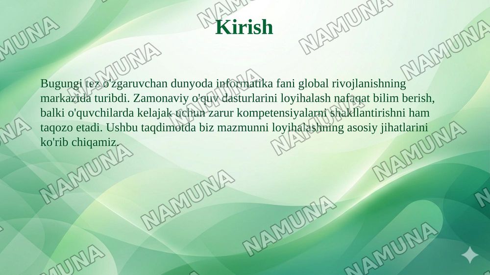 Informatika fanini o'qitish mazmunini loyihalash: o'quv dasturi ta'lim standartlari kompetentsiyalar va o'quv materiallarini tanlash mezonlari — 3-slayd