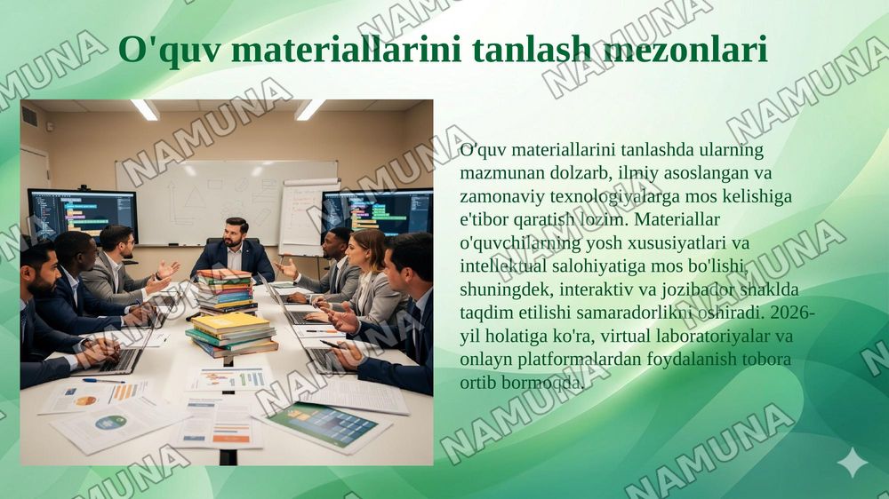 Informatika fanini o'qitish mazmunini loyihalash: o'quv dasturi ta'lim standartlari kompetentsiyalar va o'quv materiallarini tanlash mezonlari — 6-slayd