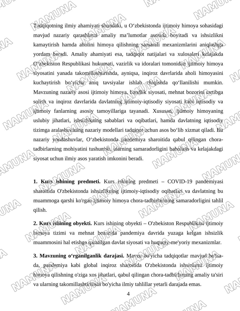 Pandemiya davrida O’zbekiston ishsizlarni ijtimoiy himoya qilish bo’yicha davlatning chora tadbirlari — 4-varaq