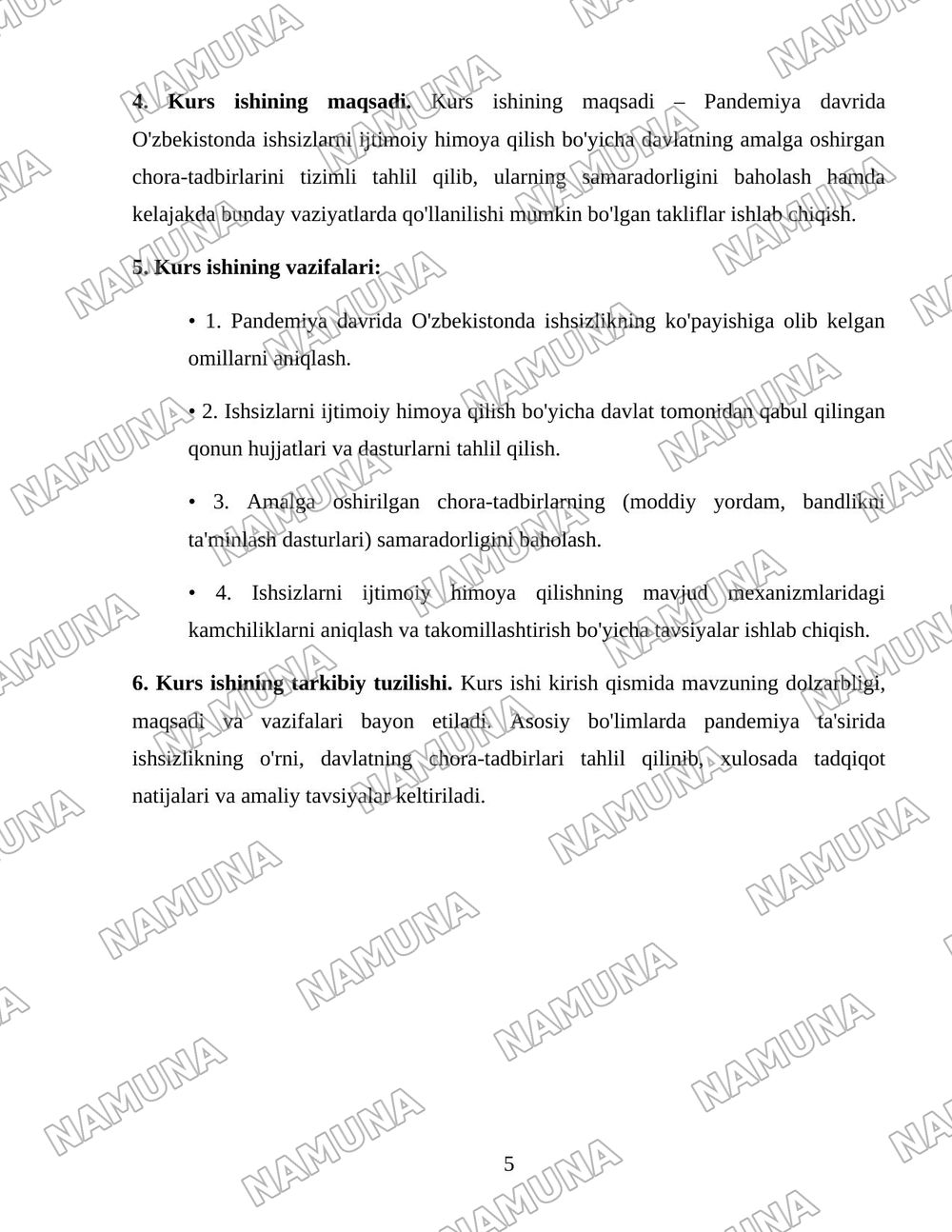 Pandemiya davrida O’zbekiston ishsizlarni ijtimoiy himoya qilish bo’yicha davlatning chora tadbirlari — 5-varaq