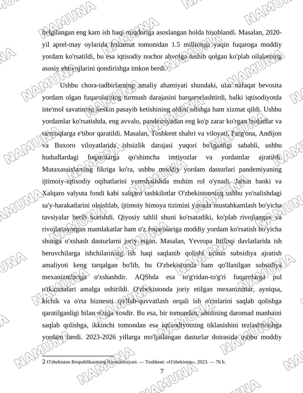 Pandemiya davrida O’zbekiston ishsizlarni ijtimoiy himoya qilish bo’yicha davlatning chora tadbirlari — 7-varaq