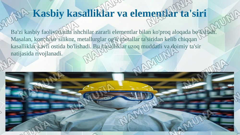 Biogen elementlar konsentratsiyasi o’zgarishi bilan bog’liq bo’lgan endemic va kasb kasalliklari — 8-slayd