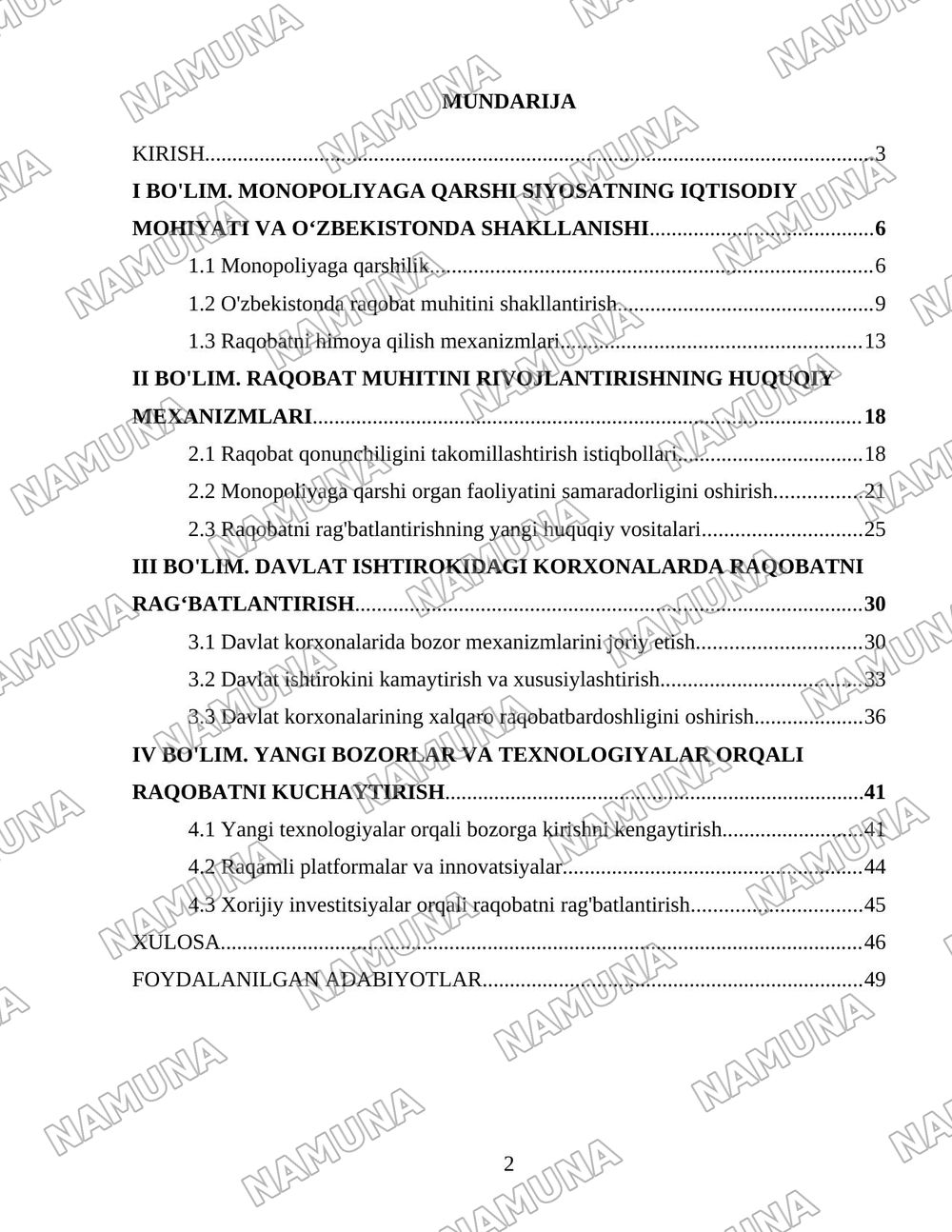 O'zbekistonda monopoliyaga qarshi siyosat va raqobatni rivojlantirish hamda himoya qilishni yanada kuchaytirish yo'llari — 2-varaq