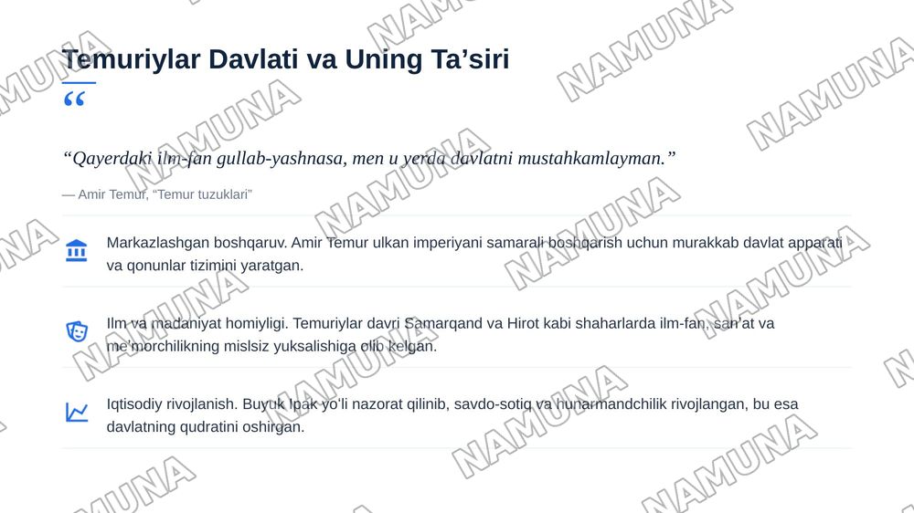 Oʻzbekistonda Davlatchilikning tarixiy asoslari — 6-slayd