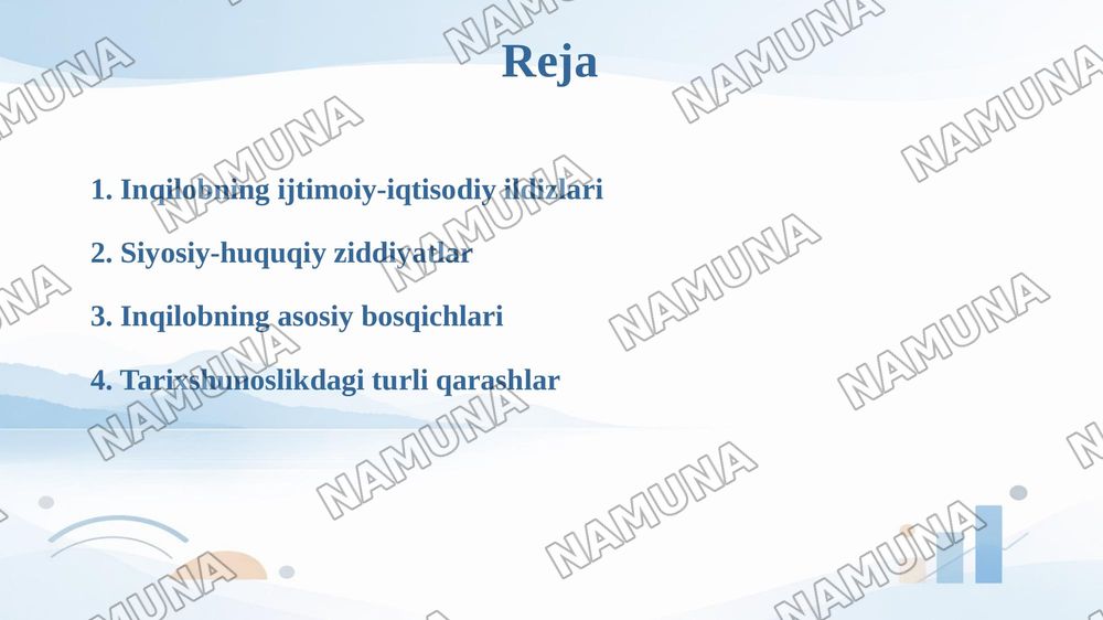 1-seminar. Mavzu: XVII asr ingliz inqilobi tarixshunosligi. Rejalar: 1. XVII asr ingliz inqilobining tarixiy shart-sharoitlari va asosiy bosqichlari 2. XVII–XIX asrlarda ingliz inqilobining tarixshu — 2-slayd