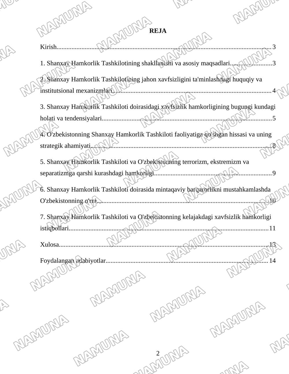 Shanxay Hamkorlik Tashkilotining jahon xavfsizlik tizimidagi oʻrni va Oʻzbekistonning undagi roli — 2-varaq