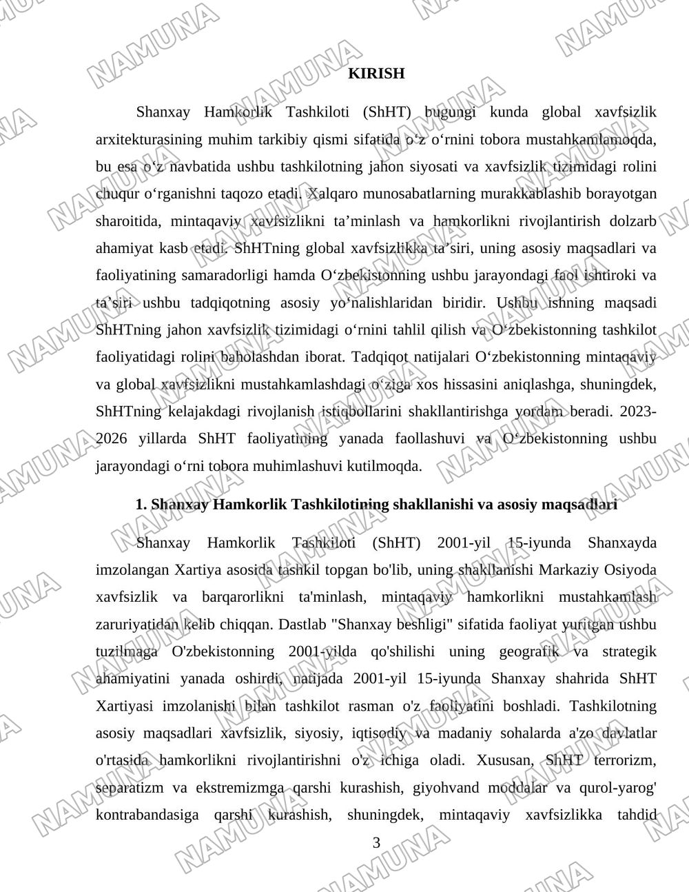 Shanxay Hamkorlik Tashkilotining jahon xavfsizlik tizimidagi oʻrni va Oʻzbekistonning undagi roli — 3-varaq
