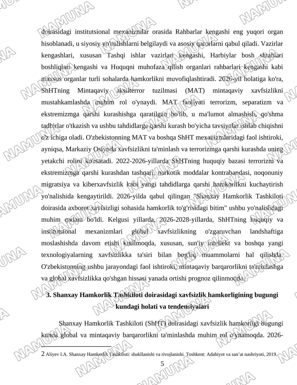 Shanxay Hamkorlik Tashkilotining jahon xavfsizlik tizimidagi oʻrni va Oʻzbekistonning undagi roli — 5-varaq
