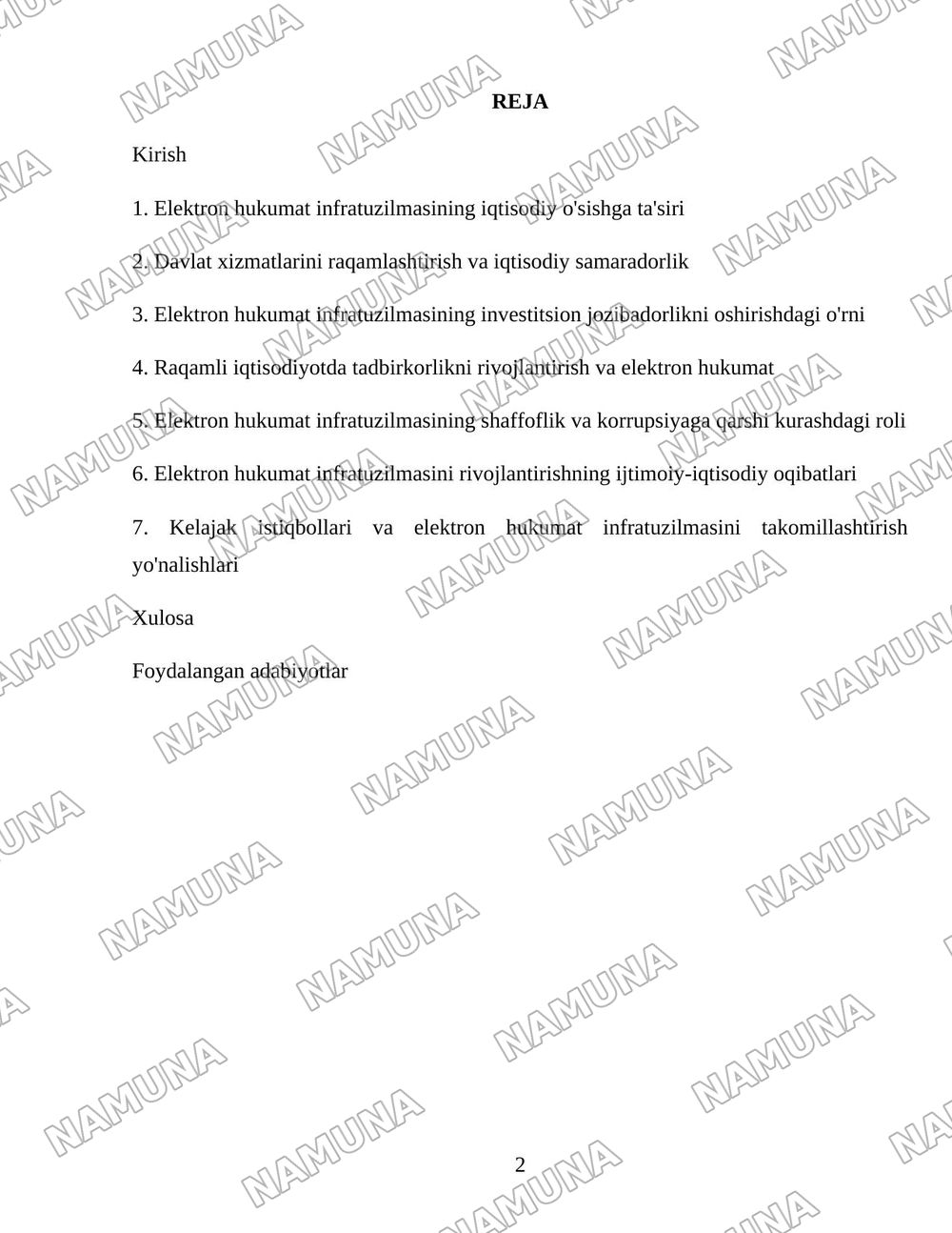 Elektron xukumat infratuzulmasi iqtisodiyoti — 2-varaq