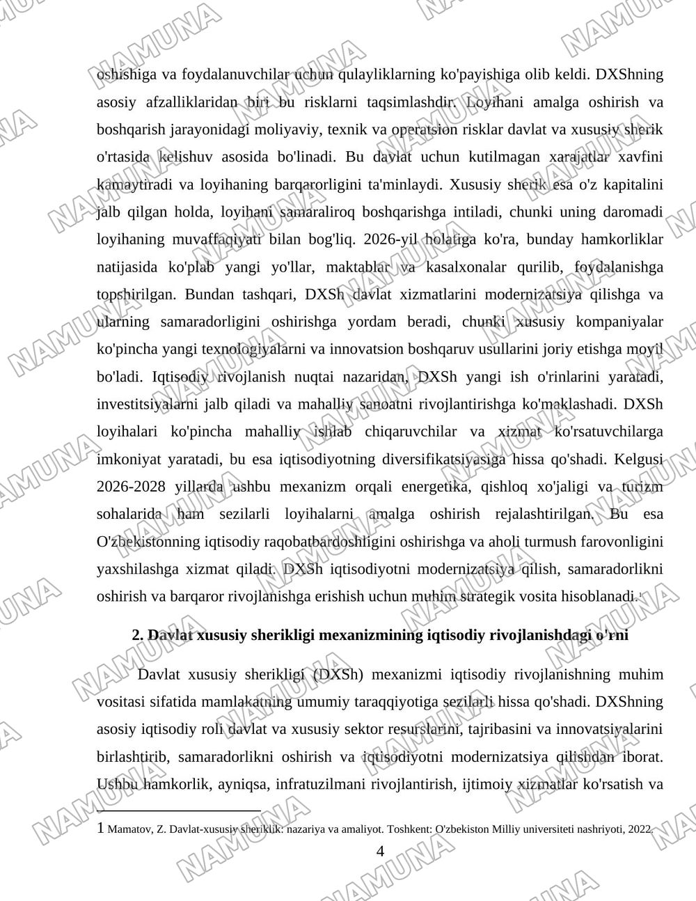 Davlat xususiy sheriklik mexanizmining iqtisodiyotdagi roli — 4-varaq