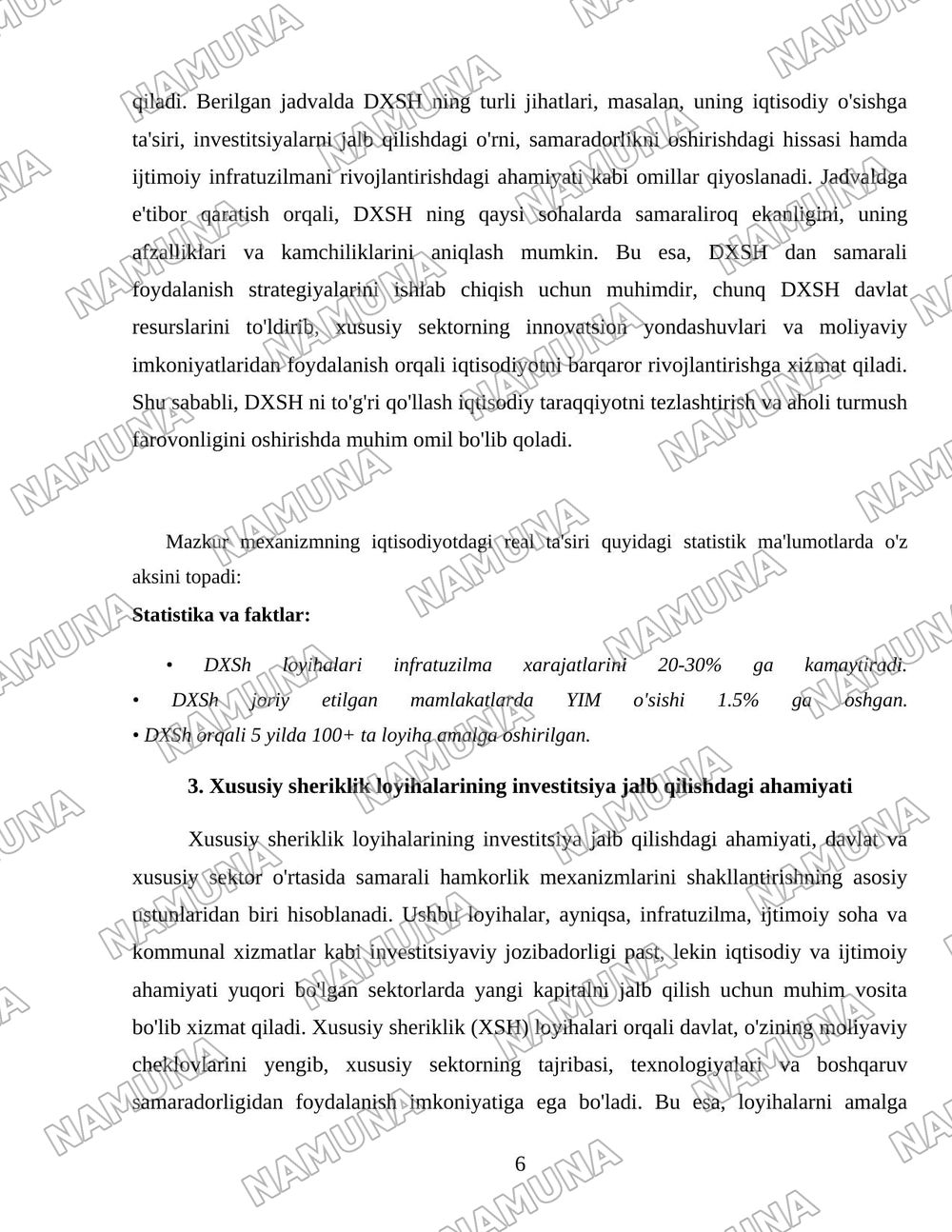 Davlat xususiy sheriklik mexanizmining iqtisodiyotdagi roli — 6-varaq