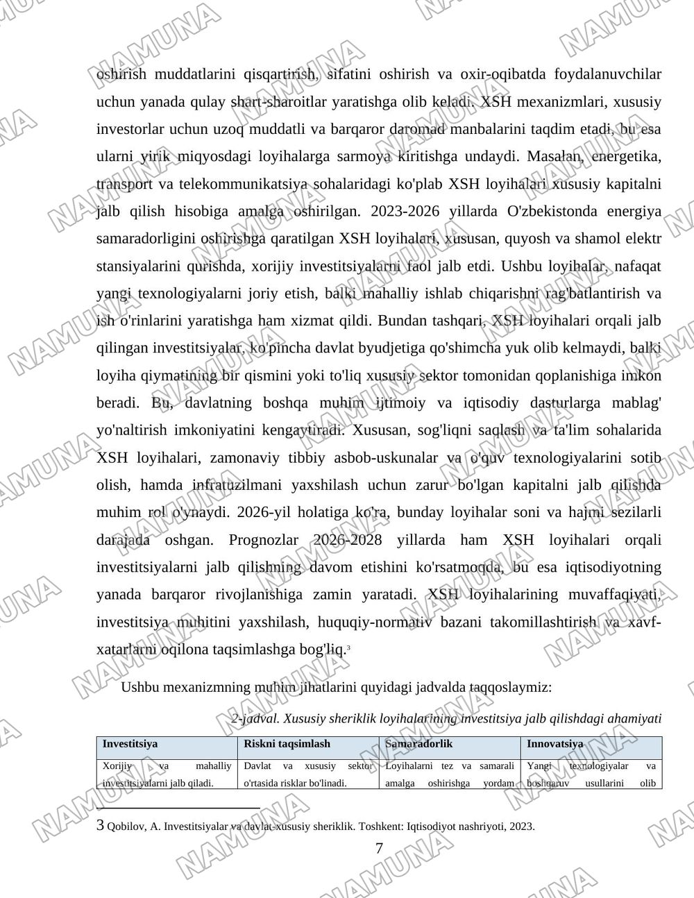 Davlat xususiy sheriklik mexanizmining iqtisodiyotdagi roli — 7-varaq