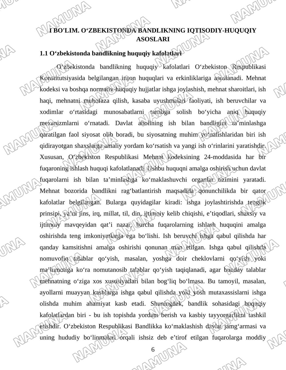 Oʻzbekiston respublikasida aholining ish bilan bandligini taminlash va ijtimoiy himoyalash muammolari — 6-varaq