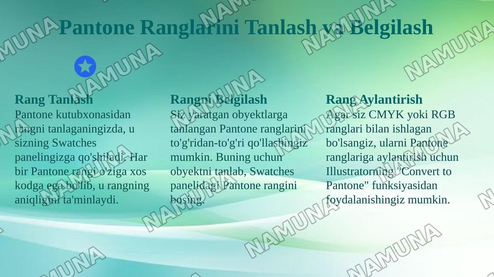 Adobe illustrator dasturida Pantone ranglari — 7-slayd