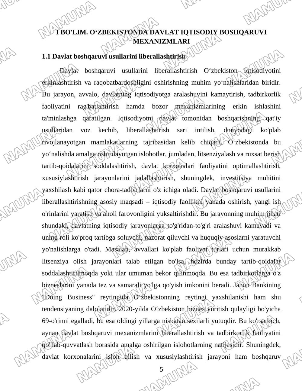 O‘zbekistonda iqtisodiyotni davlat tomonidan boshqarish va tartibga solish tizimini yanada takomillashtirish yo‘llari — 5-varaq